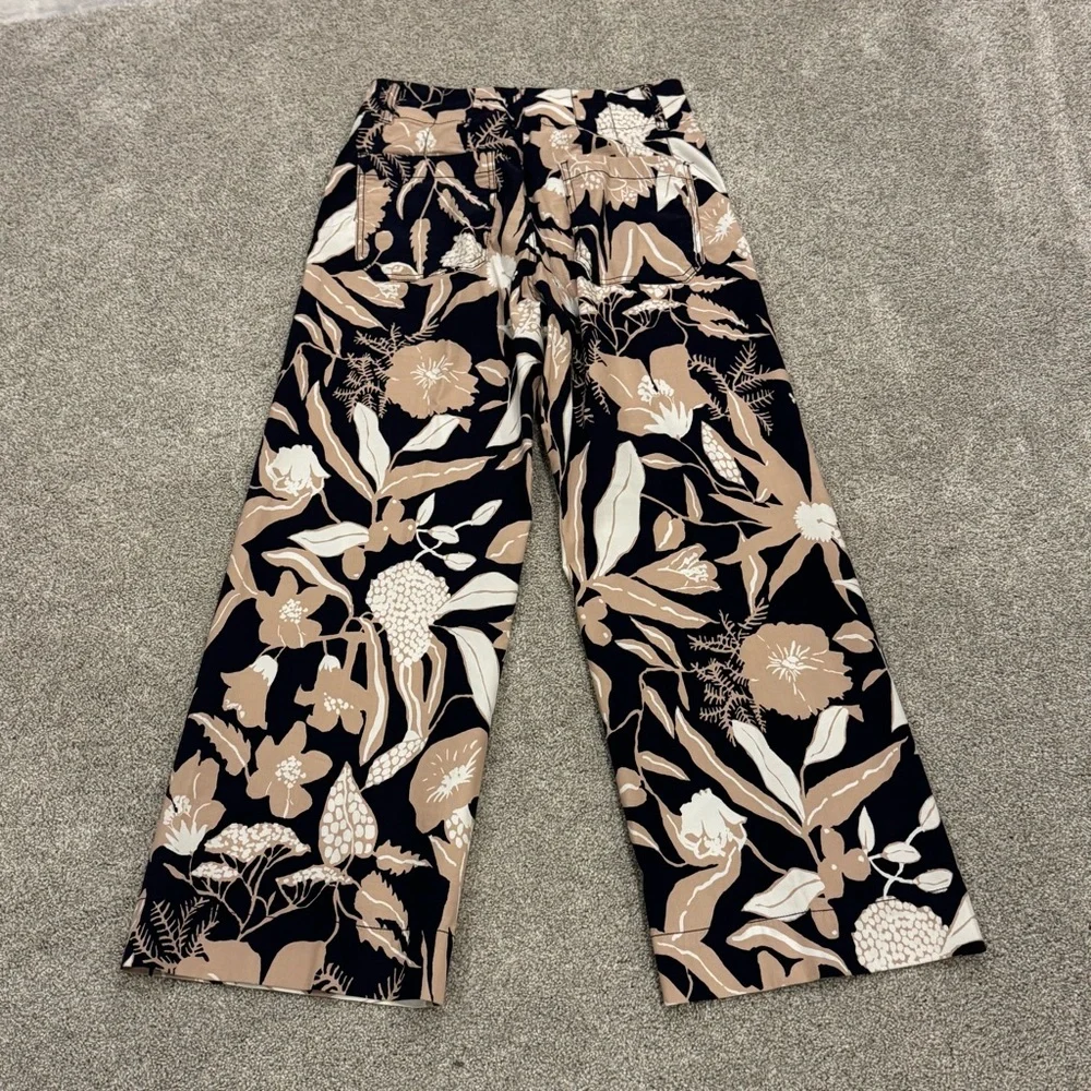 Anthropologie Maeve Colette Jo Faulkner Wide-Leg Cropped Floral Navy Pant 27 - Picture 3 of 11
